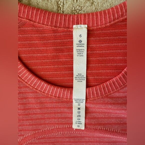 Lululemon Athleta Women's Size 6 Long Sleeve Orange Striped Active Running Yoga. - Picture 3 of 5